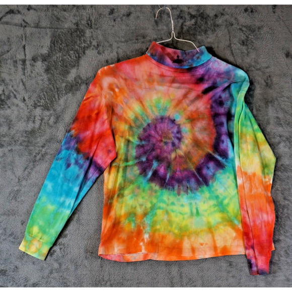 HIS XX-Large Mock Neck Pullover Rainbow Spiral Tie-Dye Long Sleeve USA Made - Picture 1 of 7